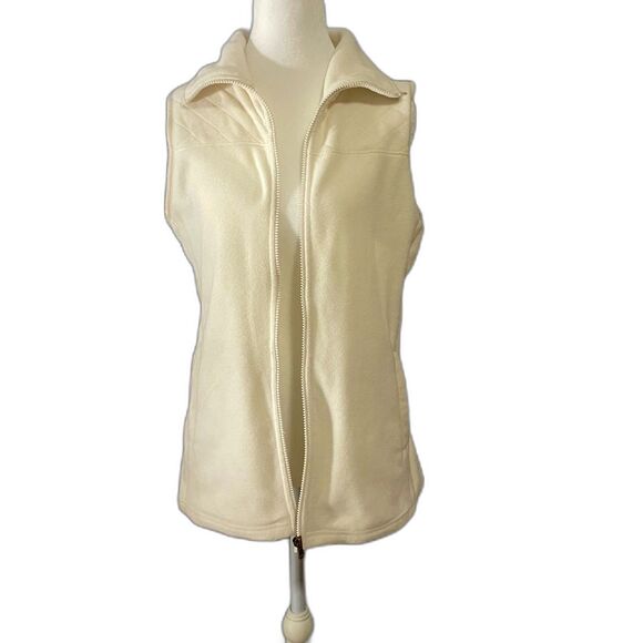 Chaps Cream Quilted Fleece Vest Women’s Small Zip Front NWOT Neutral Soft - Picture 3 of 7